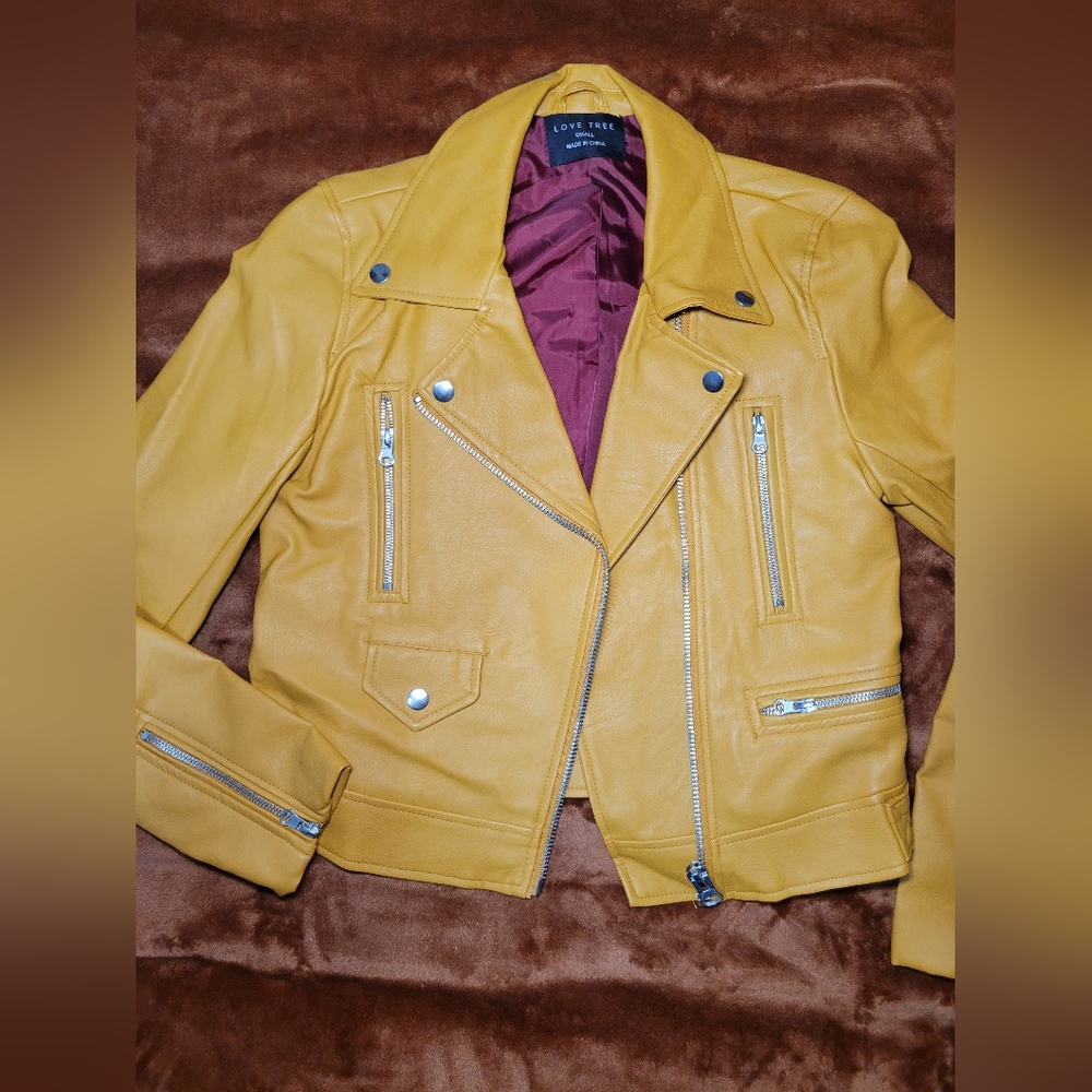 Love Tree Yellow Leather Jacket